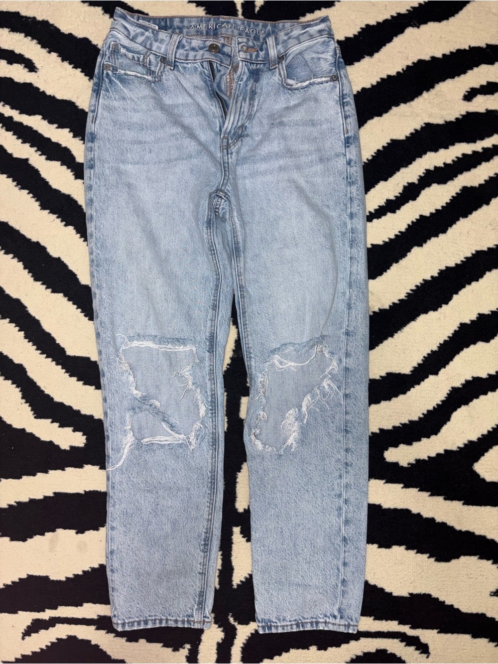 American Eagle Light Blue Distressed Mom Jeans